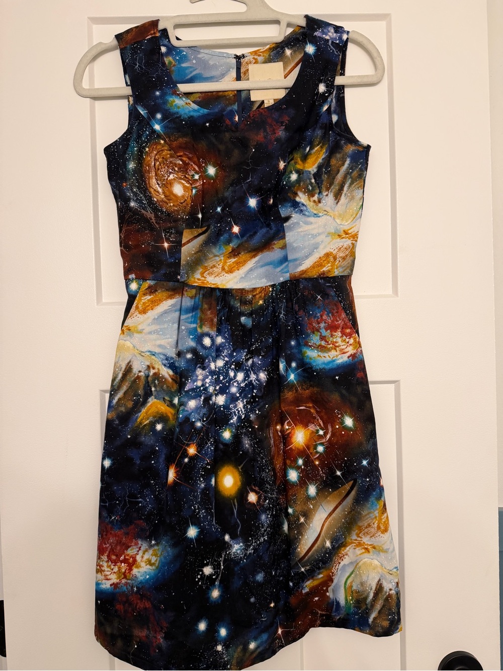 ModCloth Galaxy Nebula Print Fit-and-Flare Teacher STEM Dress w/ Pockets Small - Picture 3 of 10